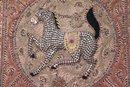 Highly Detailed Handmade Embossed Indian Kalama  Artwork With Horse Made From Beads & Fabric