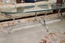Vintage Chrome & Glass Coffee Table With Brass Accents, Unique Base With Many Possibilities