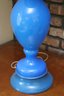 Vintage Tall Blue Opaline Table Lamp With Pleated Silk Shade.