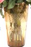 Lovely Etched, Amber Glass, Vase, With A Profusion Of Silk Peony Flowers