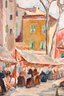 Framed Post-impressionist Painting Of European Market Scene Signed Attributed To Artist In Silvered Frame
