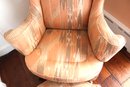 Vintage Wing Chair With Queen Anne Style Legs, Chevron Style Upholstery & Down Feather Cushion