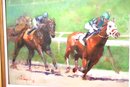 Oil On Canvas Painting Of Horse Race Attributed To And Signed Joseph Palazzolo