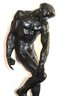 Powerful Bronze Sculpture After Auguste Rodins Adam On Black Marble Base