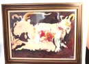 Signed And Attributed To  Luis Chan Mixed Media Artwork On Paper Of Stylized Goats In English & Chinese 1964.