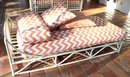 Vintage Whitewashed Bamboo / Rattan Chaise Lounge With Linen Zig Zag Pillow Covers.