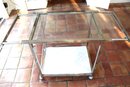 Mid Century Modern Chrome Framed Rolling Cart With Glass & Marble On Casters