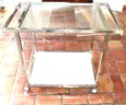 Mid Century Modern Chrome Framed Rolling Cart With Glass & Marble On Casters