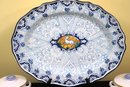 Large Hand Painted Majolica Platter Made In Italy & Set Of 11 Onion Soup Crocks W Lids Made In France