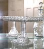 Two Antique Cut Crystal Decanters With Cut Glass Pedestal Cake Plate