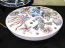 Entertaining Lot Has A Covered Tureen With Fish Motif, Majolica Serving Platter & 6 Carved Horn Serving Sp