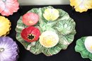 Set Of 12 Vintage Fitz & Floyd Floral Side Plates & Hand Painted Platter With 6 Serving Bowls