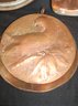 Vintage Decorative Copper Pieces With Large Embossed Tray, Pie Plates & Small Tray Incised With Lovers