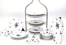 Pretty Purple Floral Desert Set, Includes 8 Plates, 7 Cups & 7 Saucers In The Set
