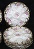Set Of 12 Antique Limoges Oyster Plates With Flowers & Gold Trim