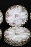 Set Of 12 Antique Limoges Oyster Plates With Flowers & Gold Trim
