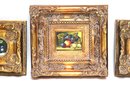 3 Miniature Still Life Paintings Of Fruit  In Ornate Wood Frames