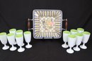 MCM Set Of 12 Cased Glass Wine Goblets Possibly Carlo Moretti And Victoria & Richard Serving Platter