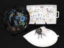 Lot Of Porcelain Serving Pieces With Delft Wall Plate, Johnathan Adler, Portugal Platter, & Bee Shaped Hon