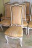 Set Of 8 French Transitional Louis XV Style Dining Chairs With Silk Damask Fabric & Whitewashed Wood Finis