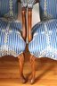 Pair Of Fine Louis Xv Padded Arm Chairs With Beautiful Blue/gold Striped Linen Fabric