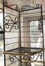 Vintage Wrought Iron Corner Bakers Rack With Brass Edging