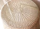 Interesting Woven Rope Table In A Draped Style With Protective Glass Top