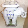 Charming Hand Painted Ceramic Elephant Stool With Trunk Up & Overall Crackle Finish