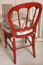 Adorable French Style Side Chairs With Cinnabar Painted Finish, Caned Seats & Leopard Print Fabric Pillow