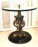 Neoclassical Style Side Table With Brass Caryatids Base, Marble & Glass Top