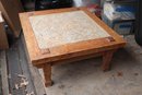 Unique Artisanal Coffee Table With Embossed Sandstone Top & Wood Frame Measures 35