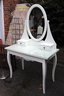 White Painted Vanity Table With Oval Mirror & Protective Glass