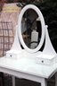 White Painted Vanity Table With Oval Mirror & Protective Glass