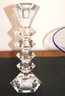Modern Glass Candlesticks & Sasaki Pedestal Plate With Blue Swirl