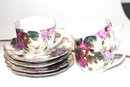 Pink Floral Asian Style Table Lamp, Hand Painted Cups & Saucers