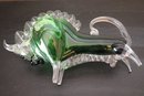 Unusual Green Tinted Crystal Bull & Modern Glass Vase