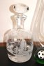 Lot Of The 3 Modern Crystal Decanters With Riedel Double Decanter & Glass Paperweight With Soccer Ball