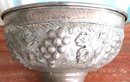 Oversized Embossed Metal Punch Bowl With Grapes And Grape Leaves
