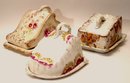 3 Antique English Porcelain Covered Cheese Dishes With Hand Painted Detail