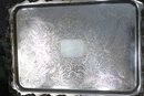 Beautiful Antique Silver-plated Footed Tray With Intricate Engraved Pattern Of Shells & Swirls
