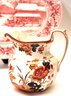 Vintage Johnson Bros England Historic America Thanksgiving Transferware Platter And Hand Painted Pitchers.