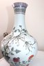 Hand Painted Asian Porcelain Vase With Signature On Bottom Featuring Flowers And Children Playing