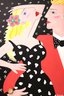 Colorful 1980s Mixed Media Painting Of Jazzy Couple Signed By Artist