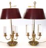 Pair Of Vintage Louis XVI Brass Bouillotte Table Lamps With Metal Shade & Arrow Tail Finial