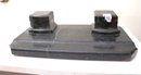 Antique Black Marble Inkwell With Marble Base