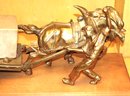 Vintage Brass Statue Of Ice Man With Horse Pulling Block Of Marble