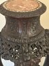 Highly Detailed Vintage Chinese Wood Pedestal With Marble And Mother Of Pearl Top