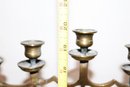 Brass Asian 5 Candlestick Holder With Ornate Symbols And Detailing Throughout!