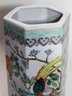 Hand-Painted Asian Hexagonal Porcelain Vase With Bottom Hallmark Birds Of Paradise Motif