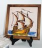 HandPainted Tile Of Sail Ship With Shell, And Bowl Corral.